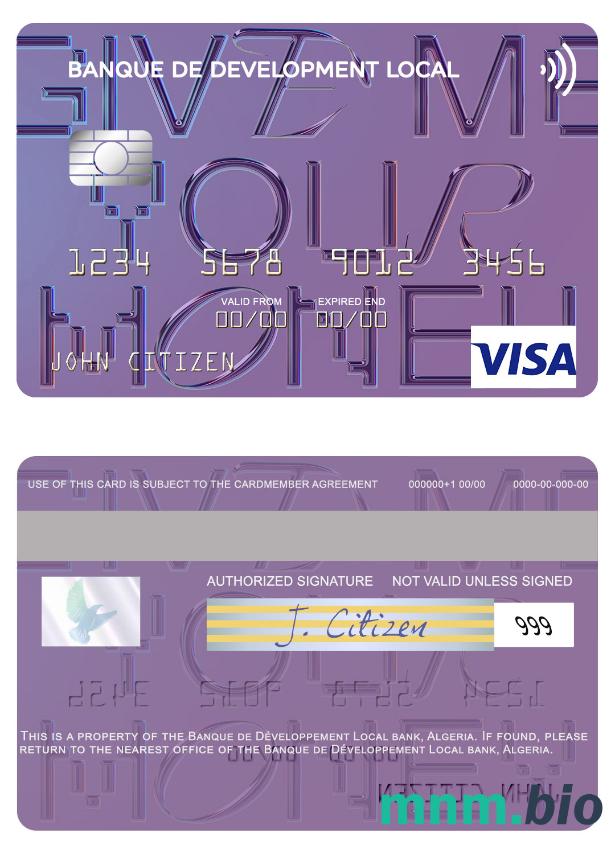 Algeria Banque de Développement Local przykład karty visa w formacie PSD